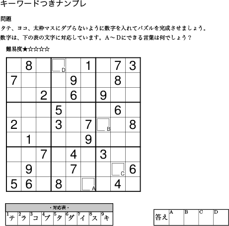 キーワードつきナンプレ